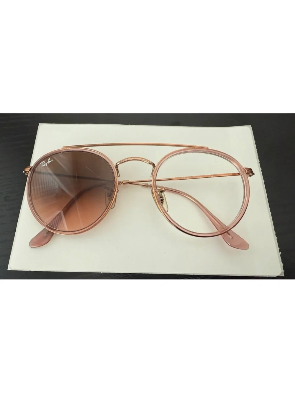 Authentic Ray-Ban RB3647N Round Double Bridge sunglasses in polished copper.